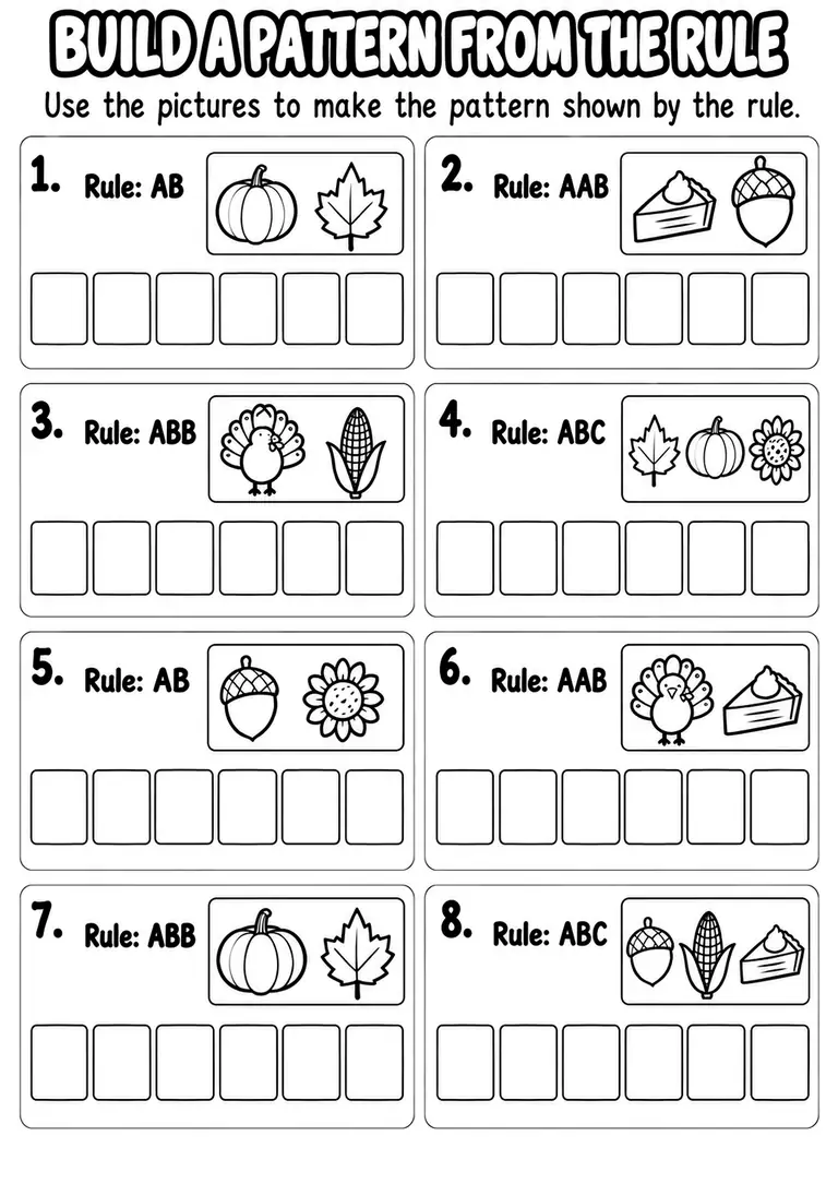 Build a Pattern from the Rule for Pre-K, Kindergarten, 1st Grade