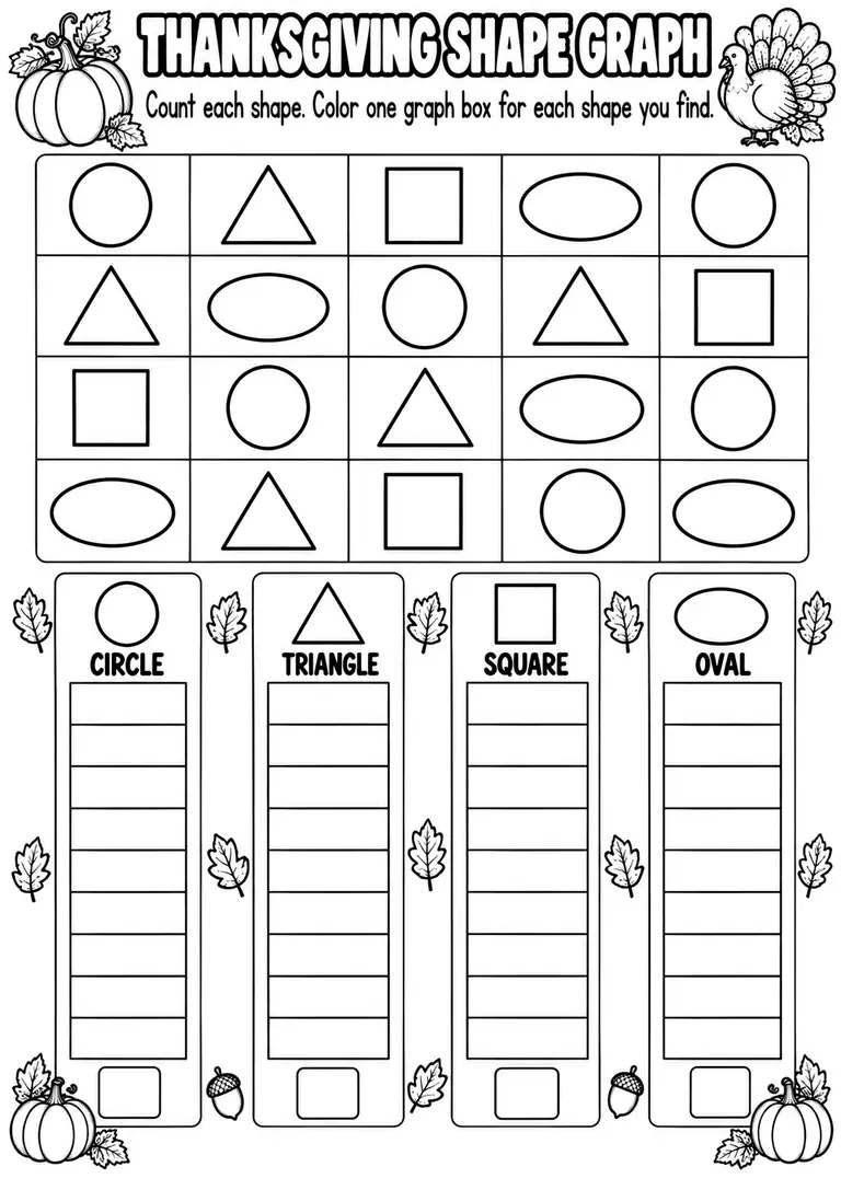 THANKSGIVING SHAPE GRAPH for Pre-K, Kindergarten, 1st Grade