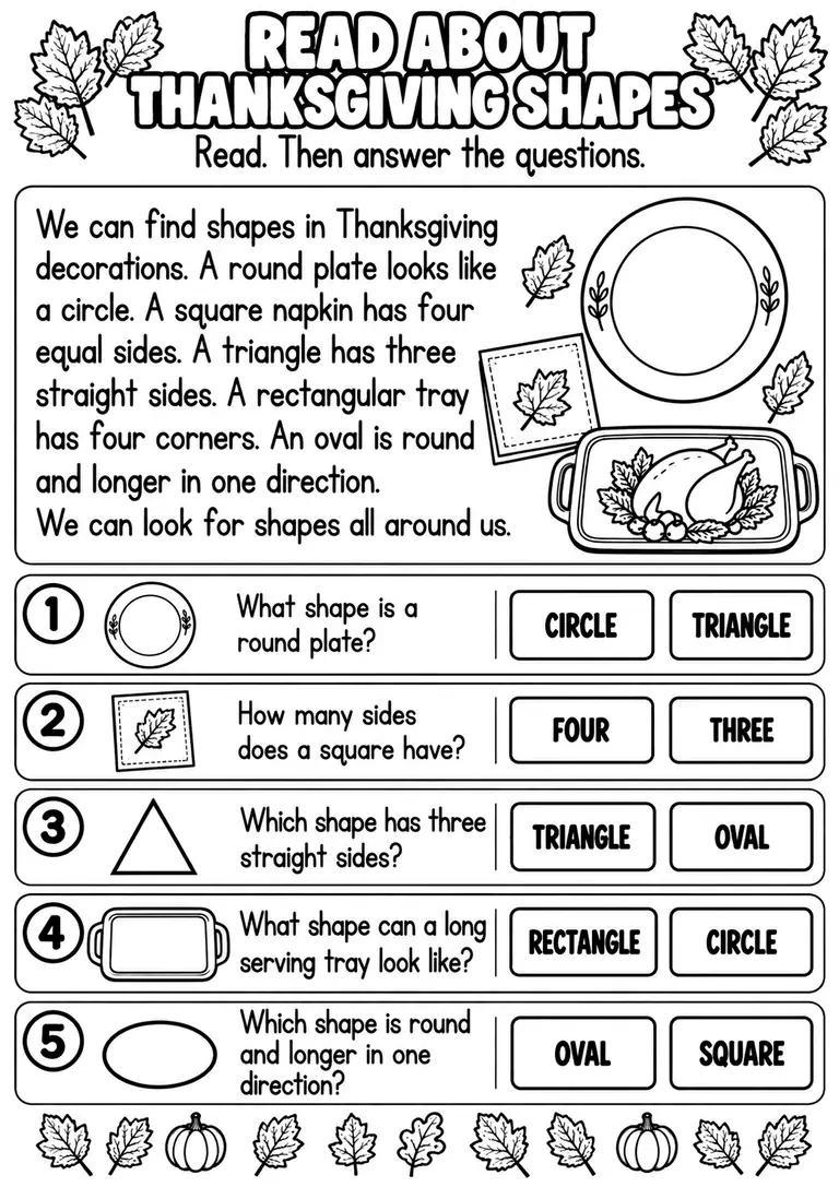 READ ABOUT THANKSGIVING SHAPES for Pre-K, Kindergarten, 1st Grade