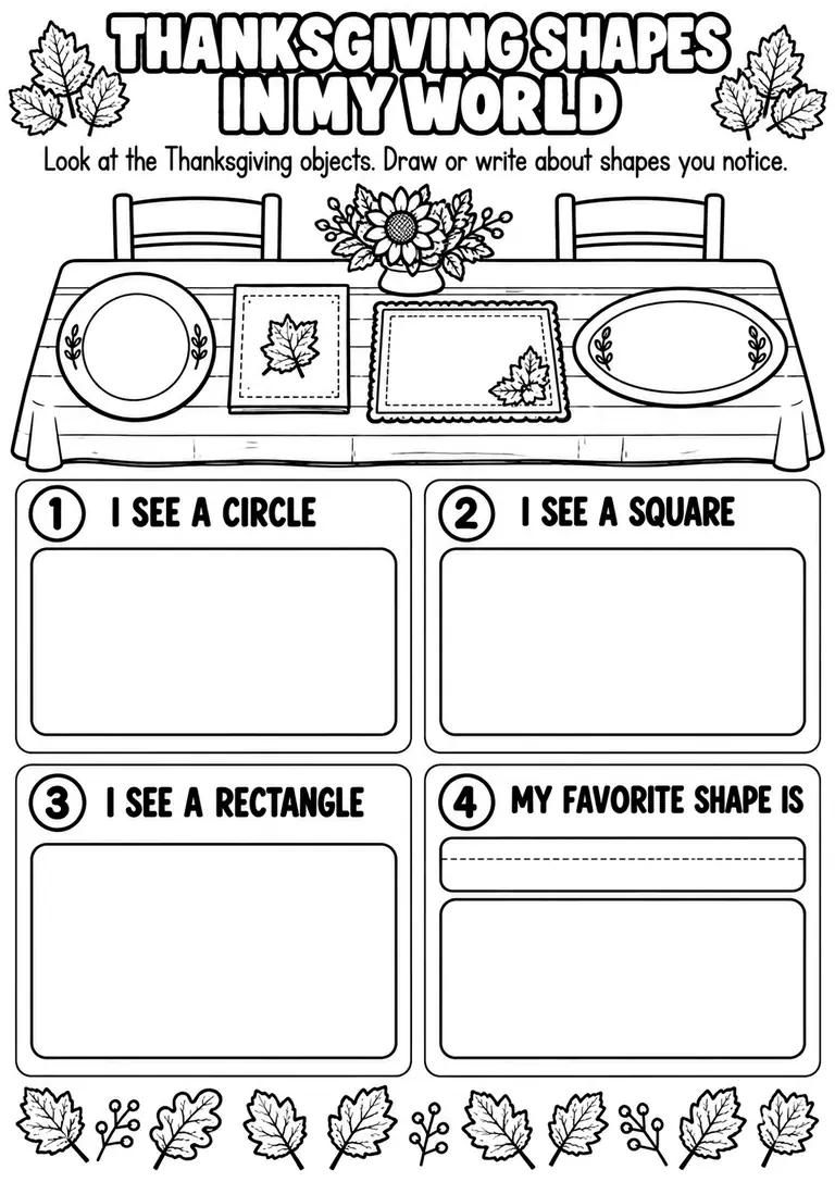 THANKSGIVING SHAPES IN MY WORLD for Pre-K, Kindergarten, 1st Grade