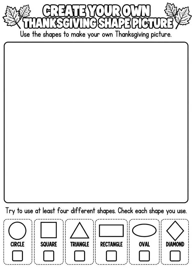 CREATE YOUR OWN THANKSGIVING SHAPE PICTURE for Pre-K, Kindergarten, 1st Grade