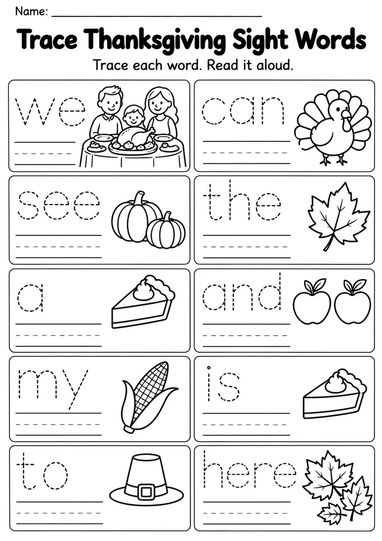 Thanksgiving Tracing Worksheets – Free Printable Activities – search iso