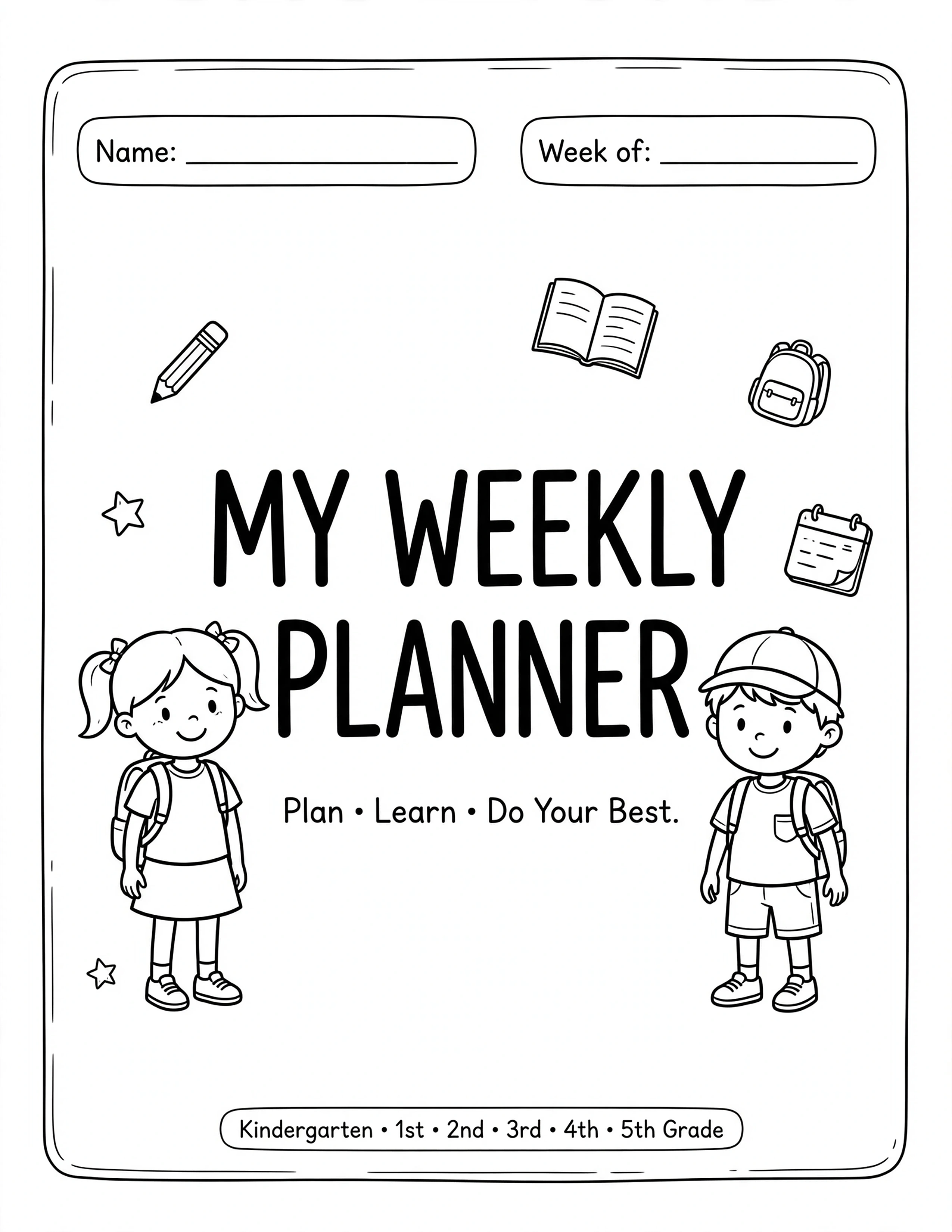 Weekly Planner For Kids - THIS PLANNER BELONGS TO
