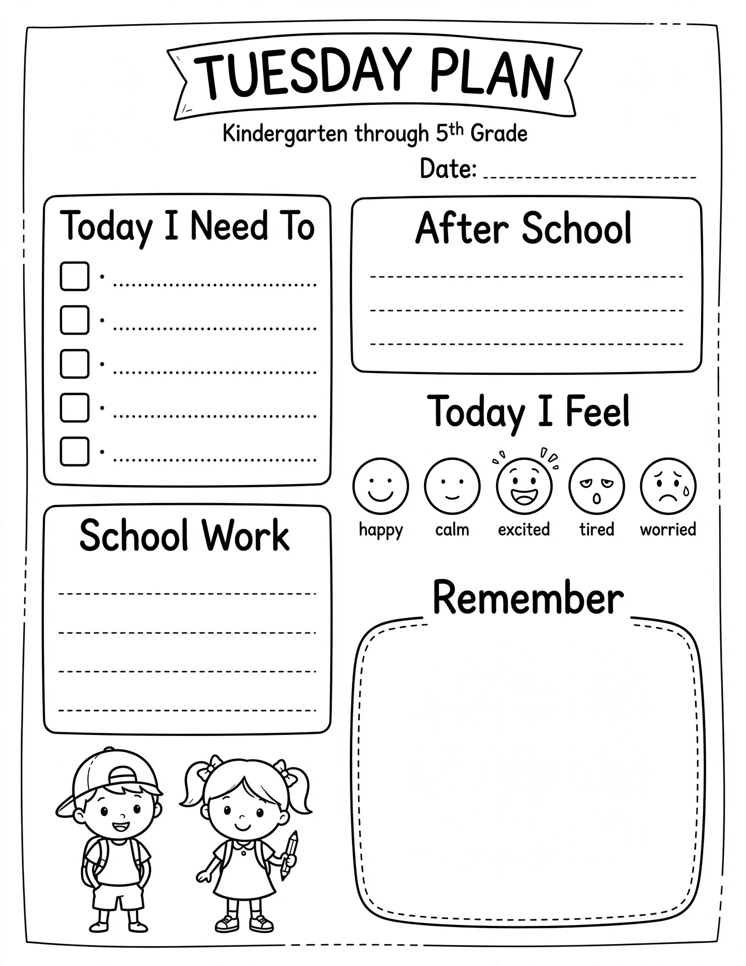 Weekly Planner For Kids - MY WEEK AT A GLANCE