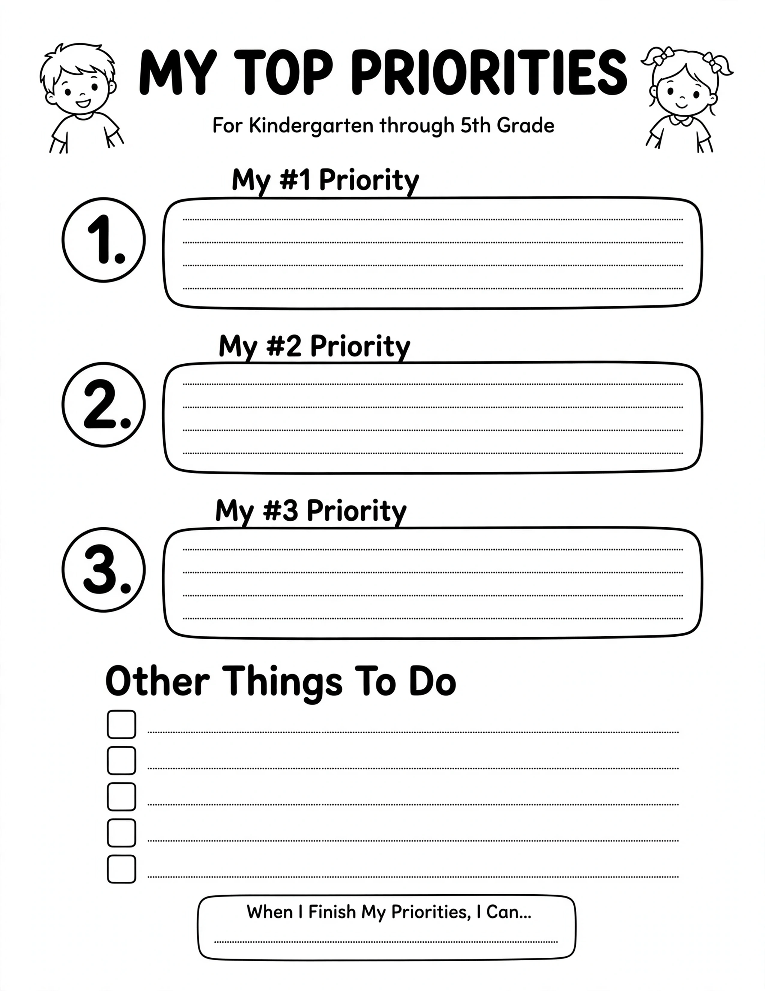 Weekly Planner For Kids - FRIDAY PLAN