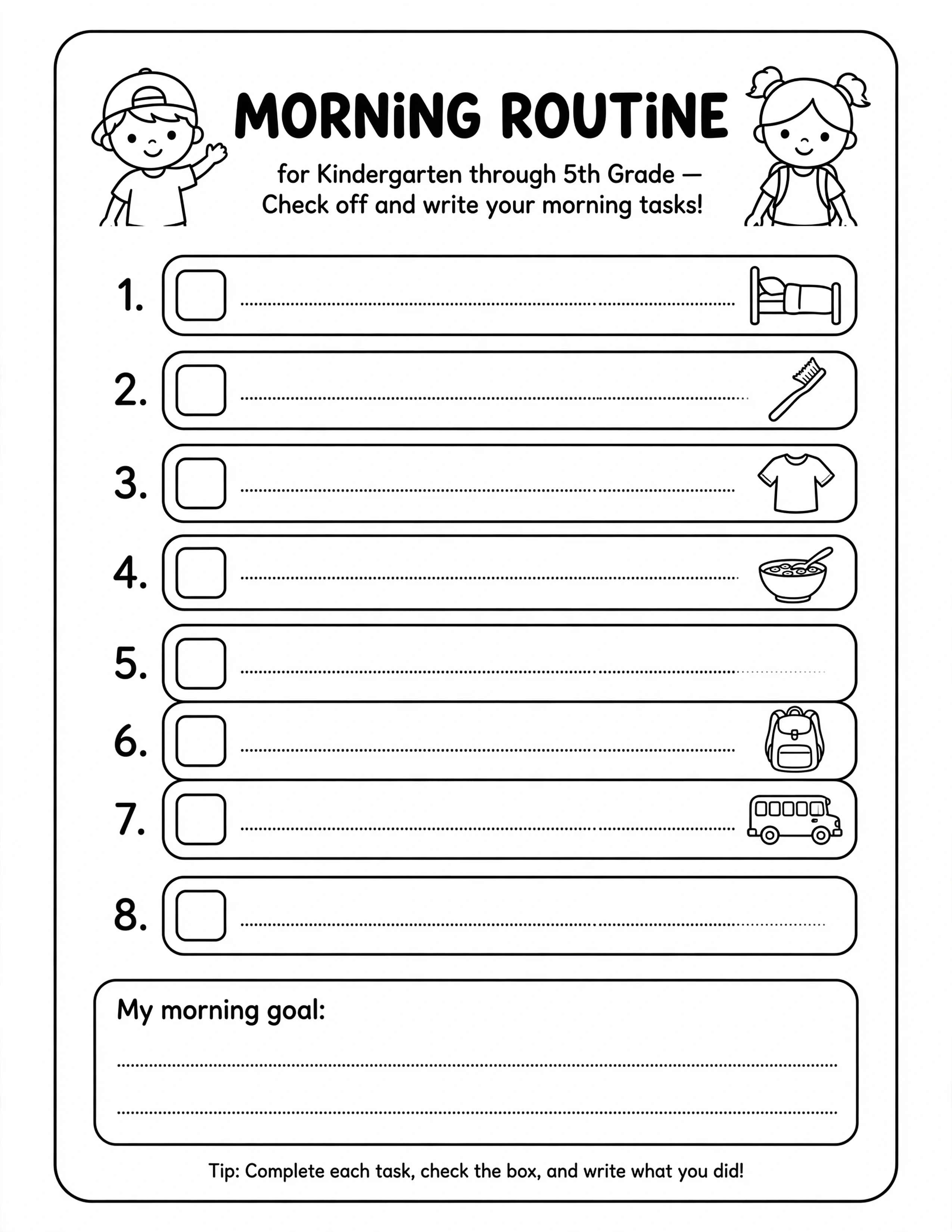 Weekly Planner For Kids - MORNING ROUTINE