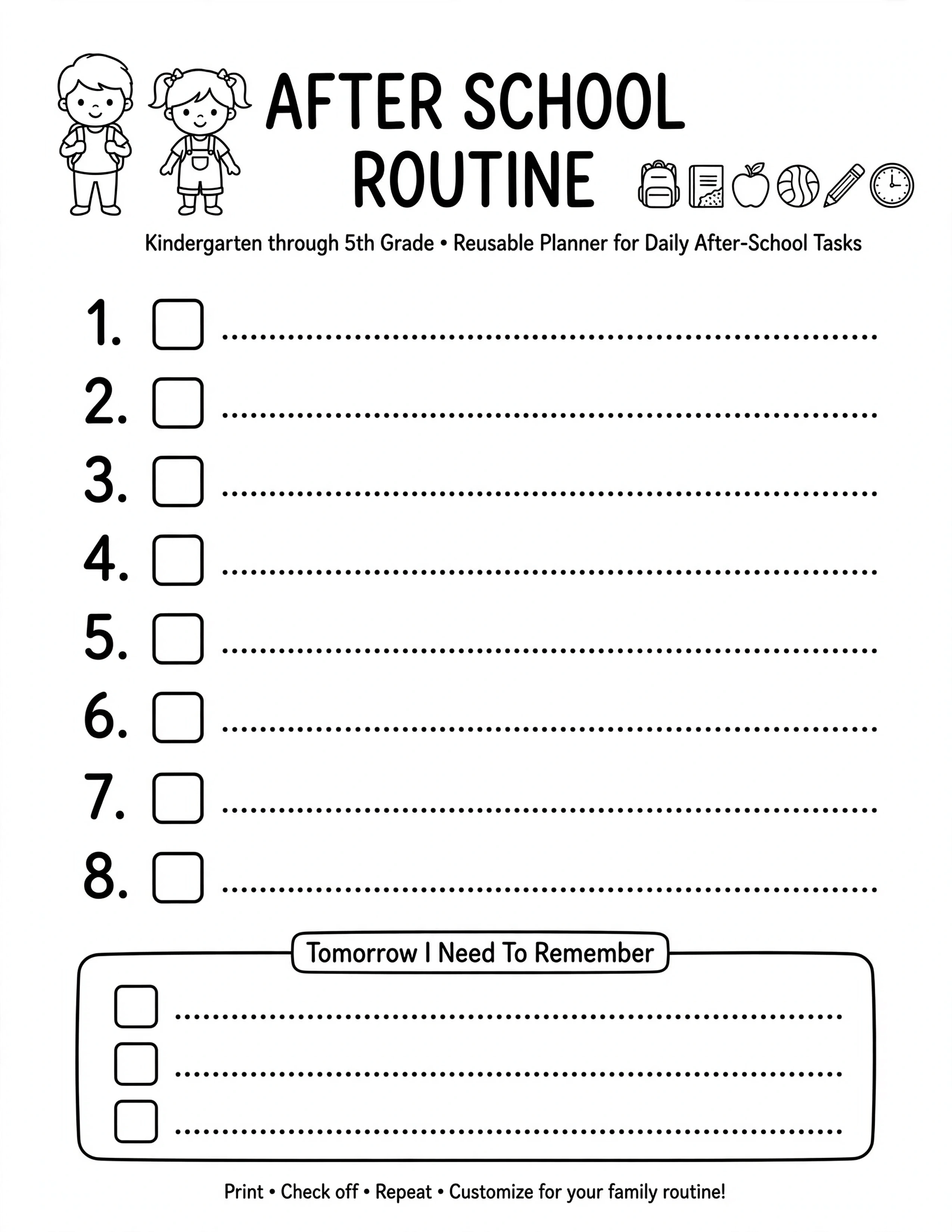 Weekly Planner For Kids - BEDTIME ROUTINE