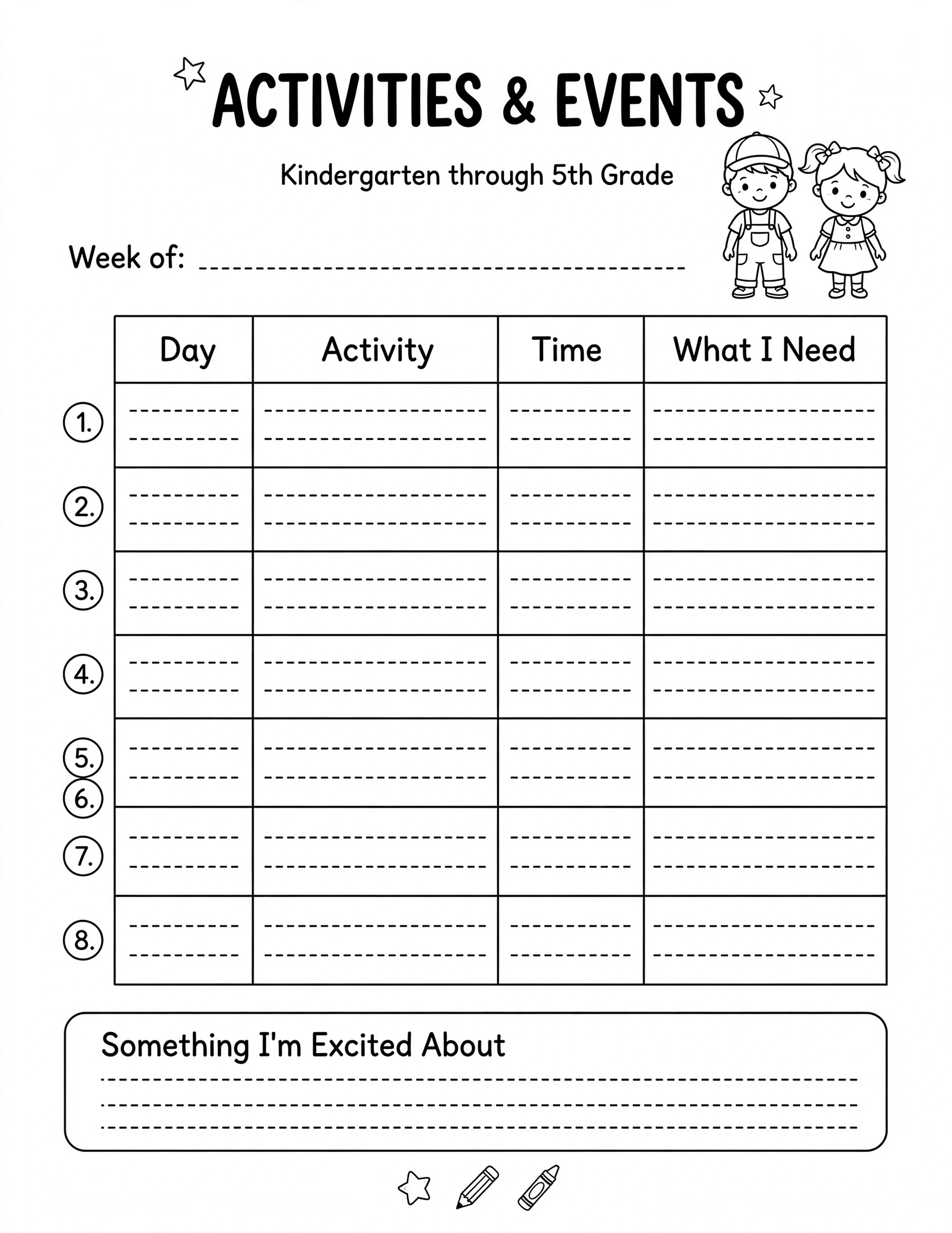 Weekly Planner For Kids - CHORES FOR THE WEEK