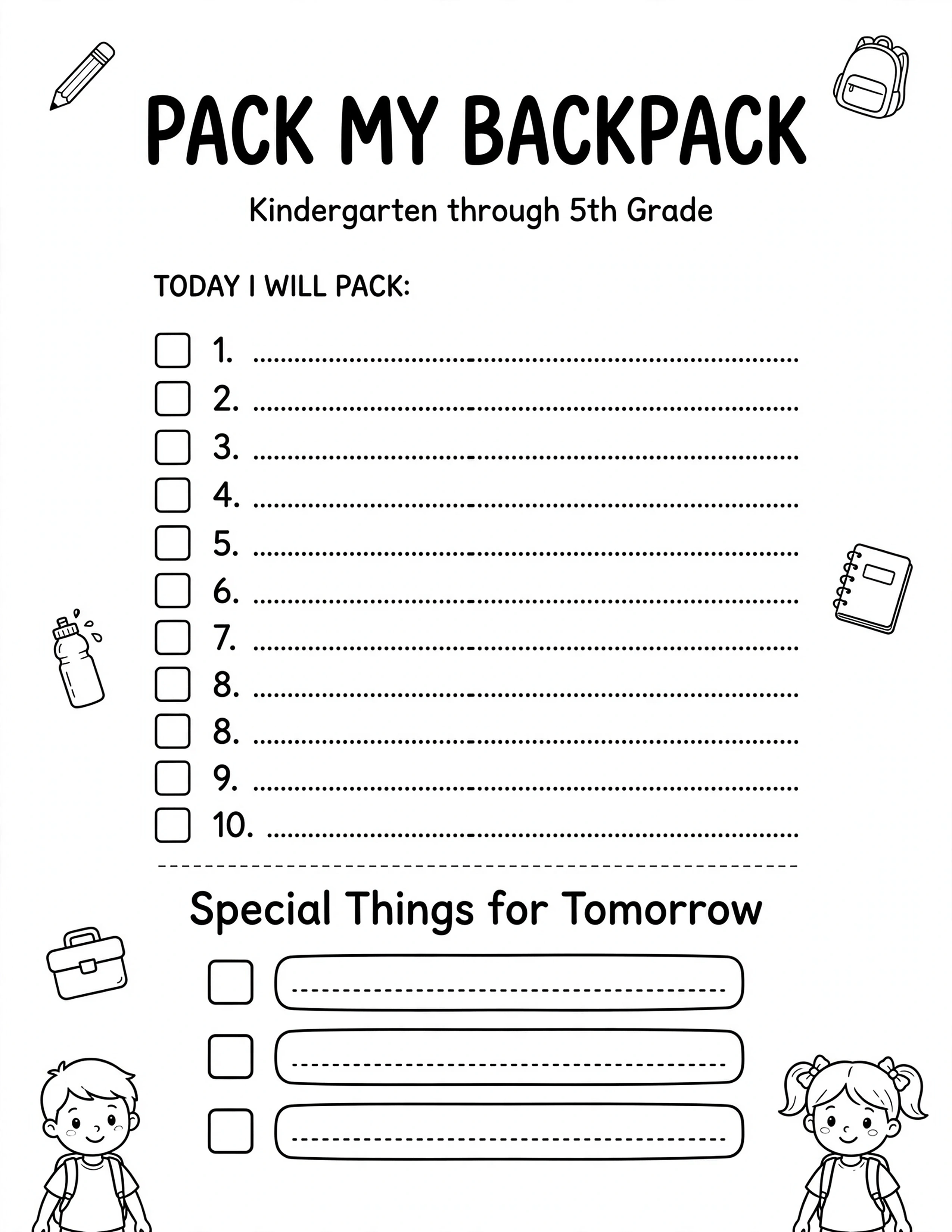 Weekly Planner For Kids - PACK MY BACKPACK