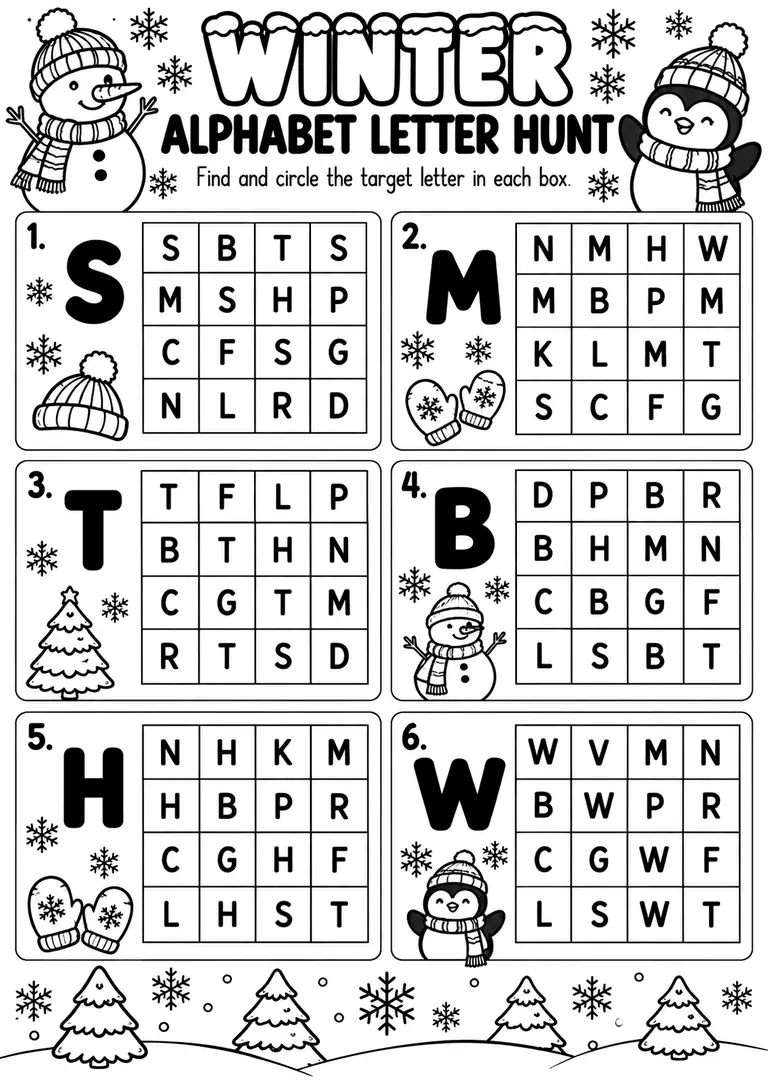 Winter Alphabet Letter Hunt for Preschool, Kindergarten, 1st Grade