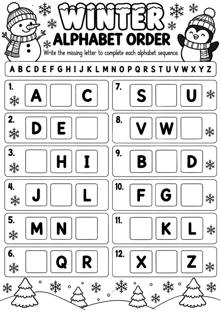Winter Alphabet Order for Preschool, Kindergarten, 1st Grade