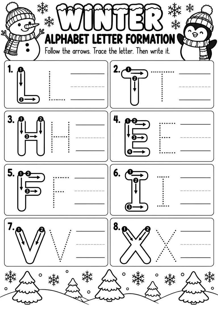 Winter Alphabet Letter Formation for Preschool, Kindergarten, 1st Grade
