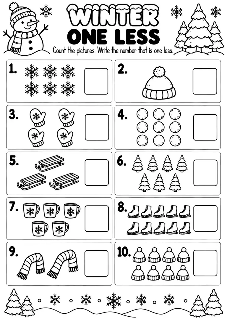 WINTER ONE LESS for Pre-K, Kindergarten, 1st Grade