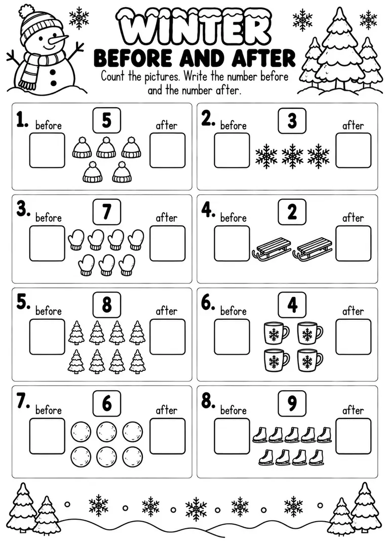 WINTER BEFORE AND AFTER for Pre-K, Kindergarten, 1st Grade