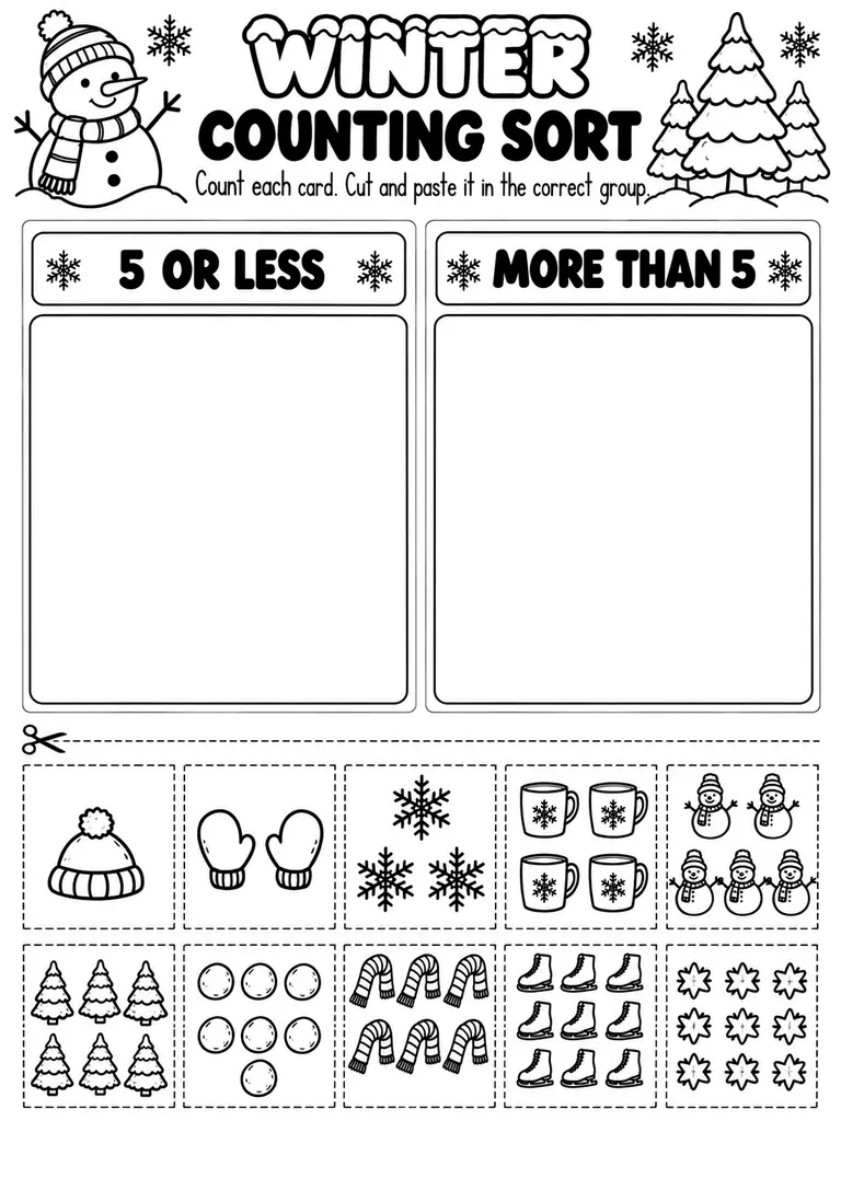 WINTER COUNTING SORT for Pre-K, Kindergarten, 1st Grade