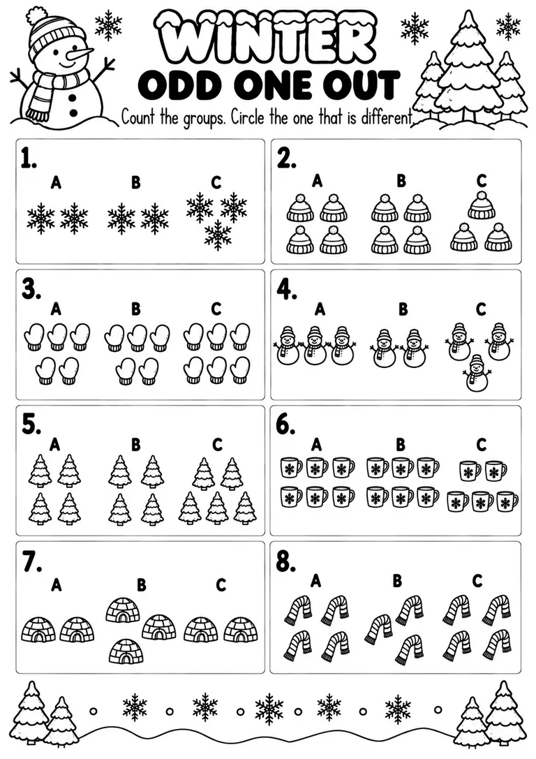 WINTER ODD ONE OUT for Pre-K, Kindergarten, 1st Grade
