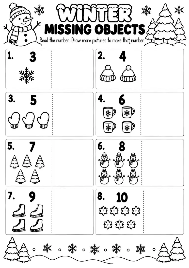 WINTER MISSING OBJECTS for Pre-K, Kindergarten, 1st Grade