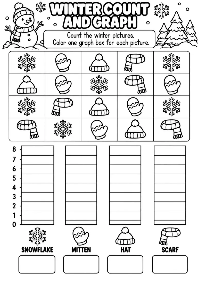 WINTER COUNT AND GRAPH for Pre-K, Kindergarten, 1st Grade