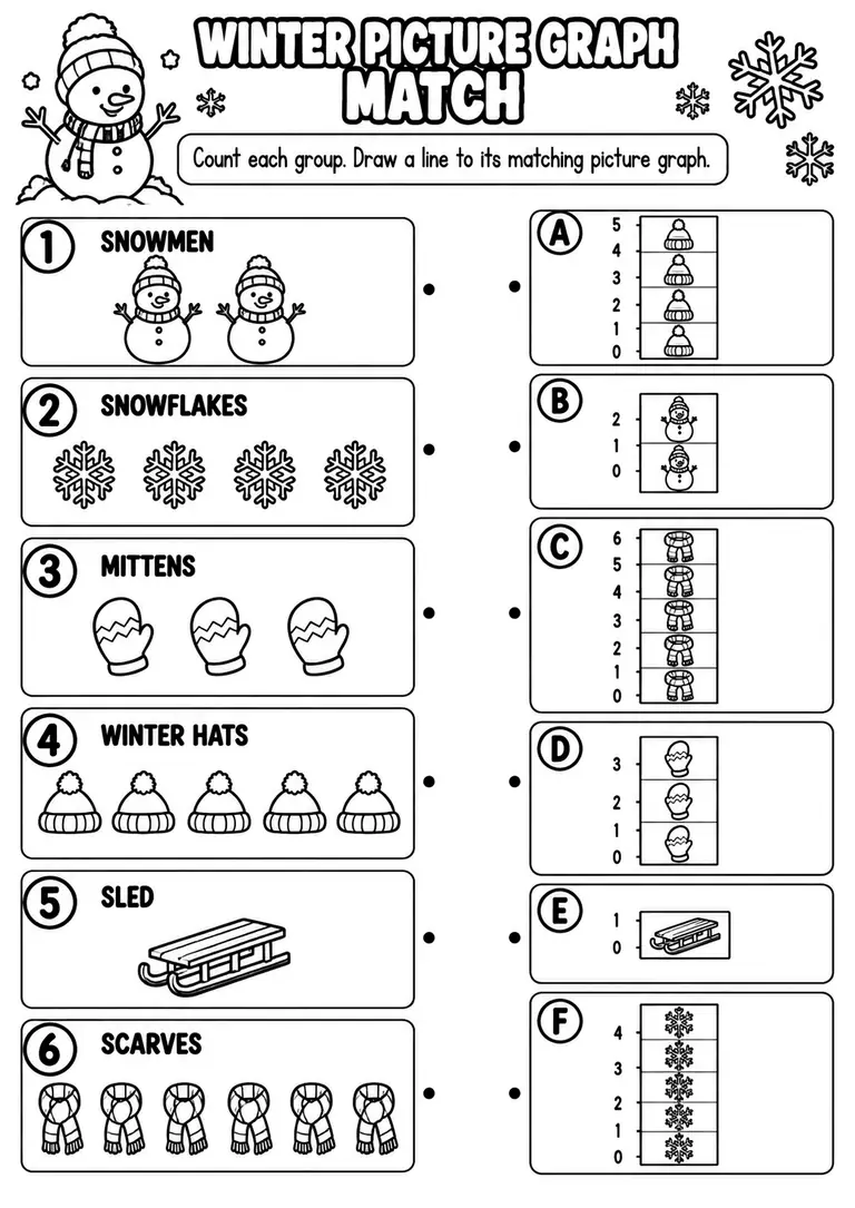 WINTER PICTURE GRAPH MATCH for Pre-K, Kindergarten, 1st Grade
