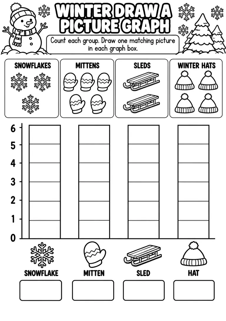 WINTER DRAW A PICTURE GRAPH for Pre-K, Kindergarten, 1st Grade