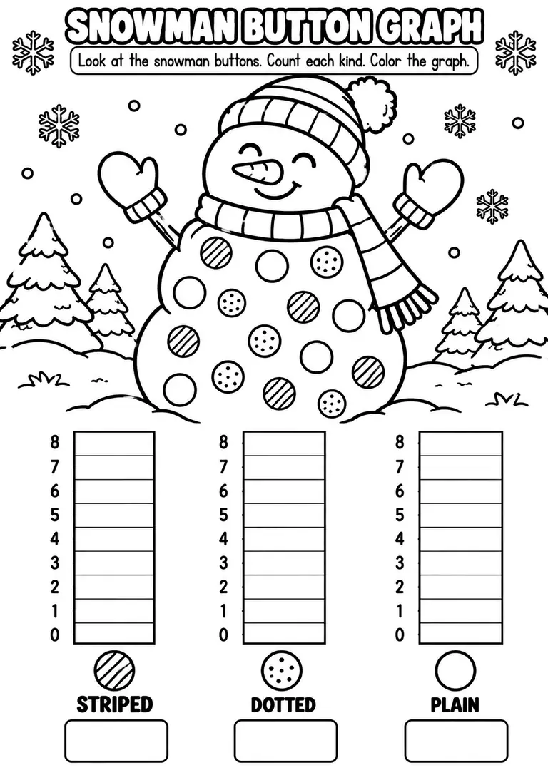 SNOWMAN BUTTON GRAPH for Pre-K, Kindergarten, 1st Grade