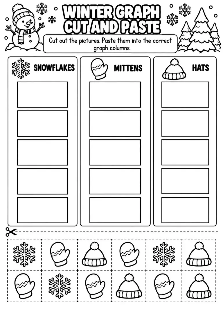 WINTER GRAPH CUT AND PASTE for Pre-K, Kindergarten, 1st Grade