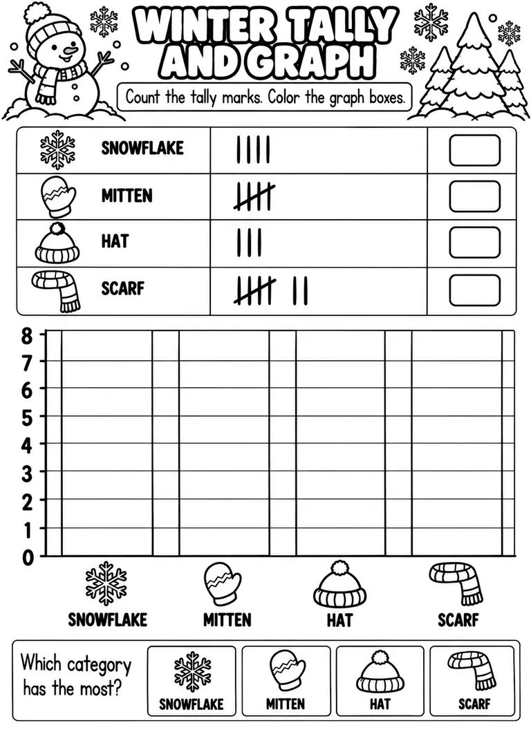 WINTER TALLY AND GRAPH for Pre-K, Kindergarten, 1st Grade