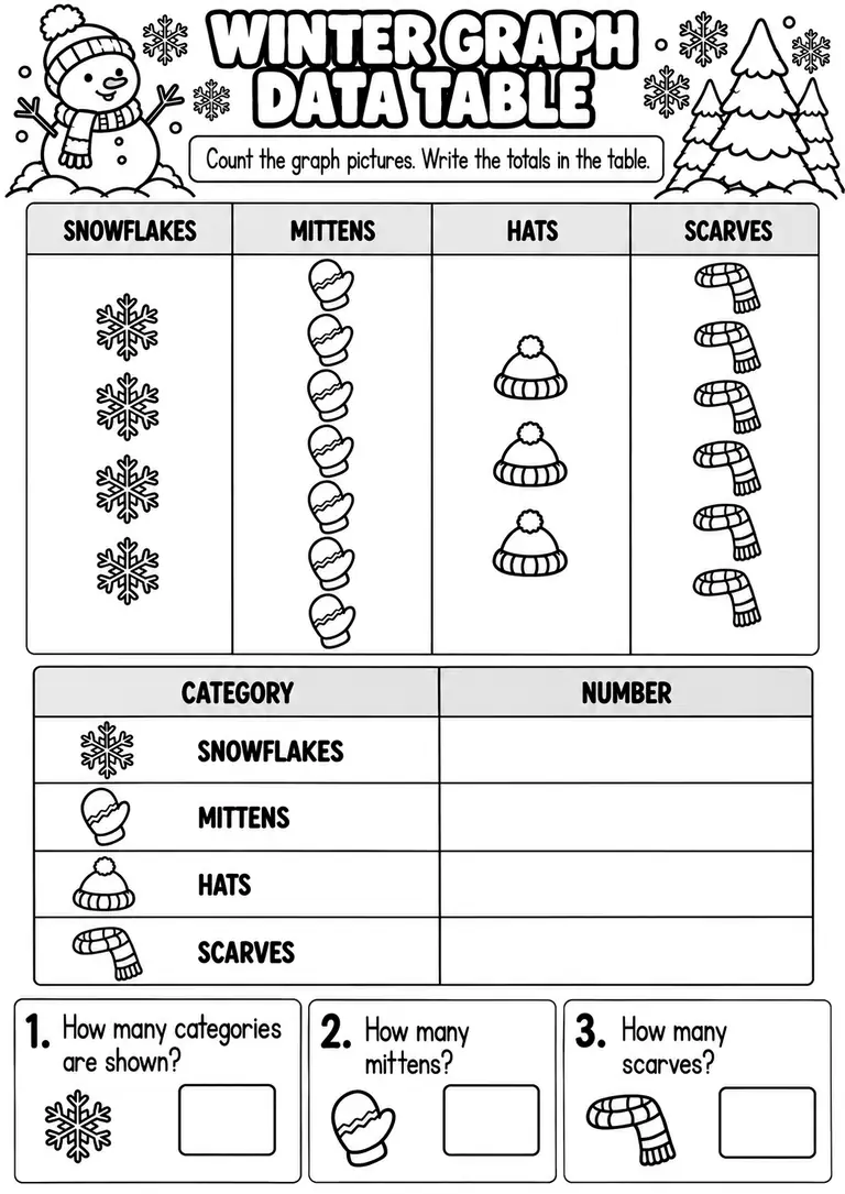 WINTER GRAPH DATA TABLE for Pre-K, Kindergarten, 1st Grade