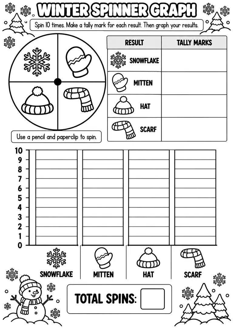 WINTER SPINNER GRAPH for Pre-K, Kindergarten, 1st Grade