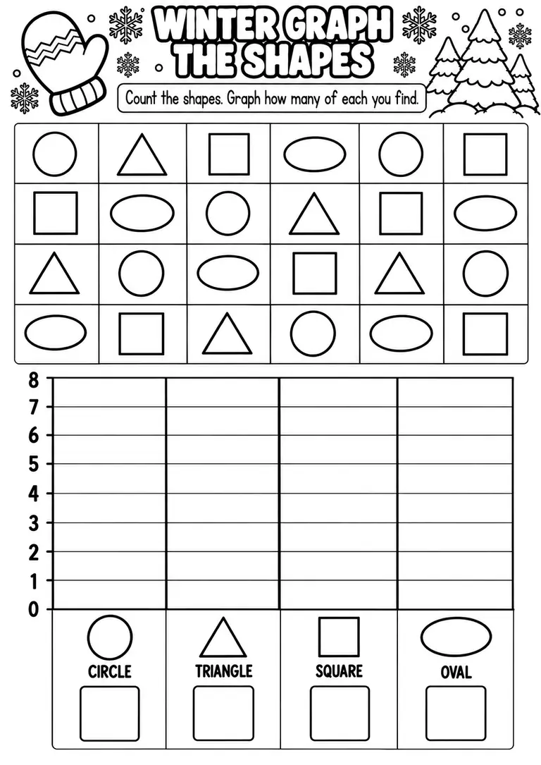 WINTER GRAPH THE SHAPES for Pre-K, Kindergarten, 1st Grade