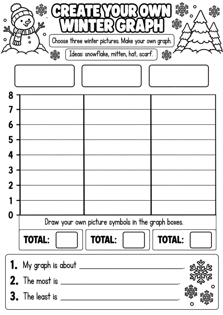 CREATE YOUR OWN WINTER GRAPH for Pre-K, Kindergarten, 1st Grade