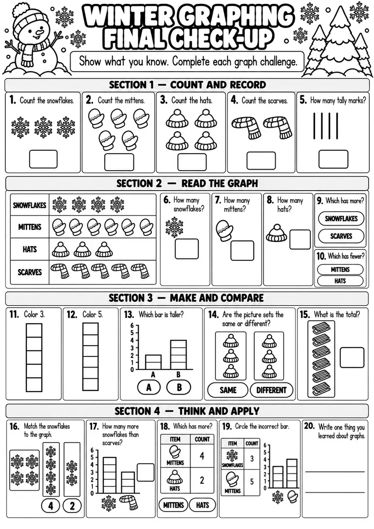WINTER GRAPHING FINAL CHECK-UP for Pre-K, Kindergarten, 1st Grade