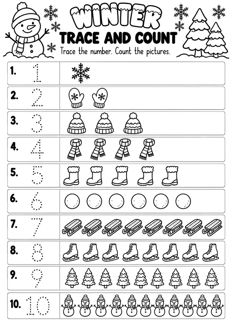 Winter Trace and Count for Kindergarten, 1st Grade