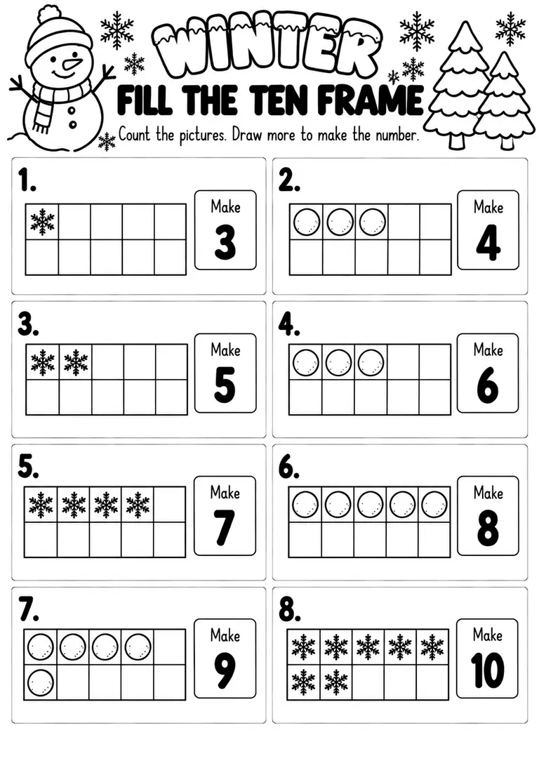 Winter Fill the Ten Frame for Kindergarten, 1st Grade