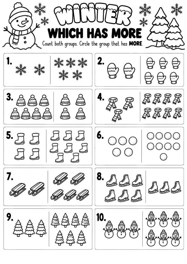 Winter Which Has More for Kindergarten, 1st Grade
