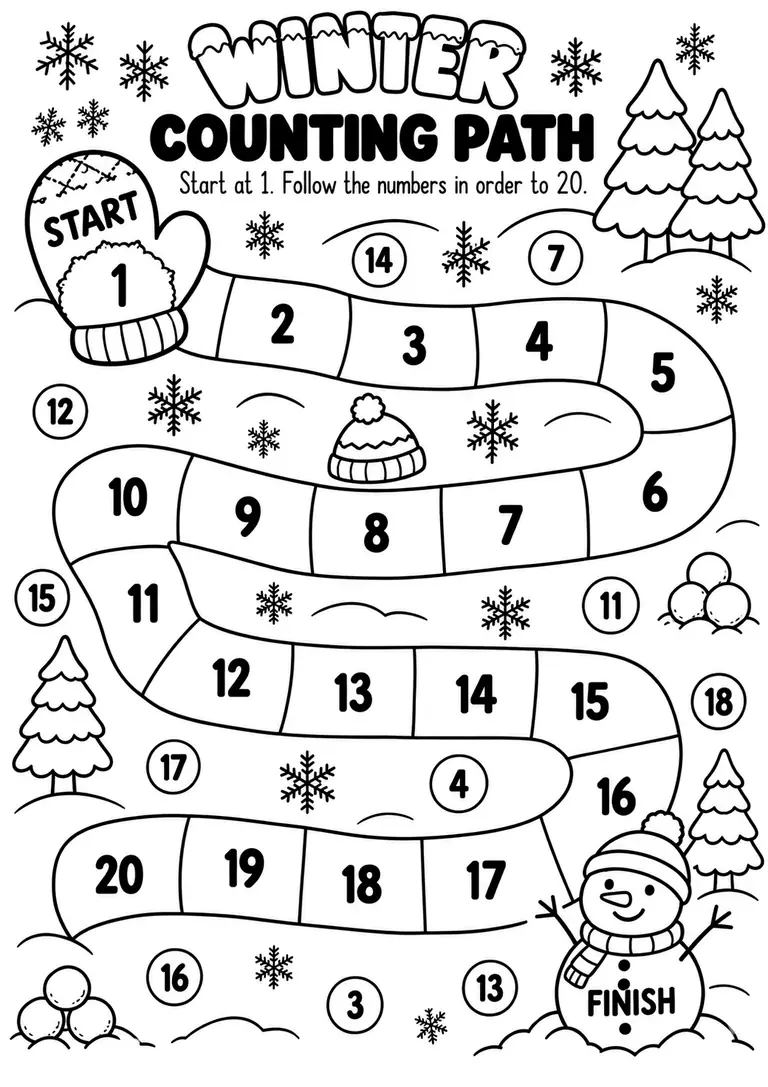 Winter Counting Path for Kindergarten, 1st Grade
