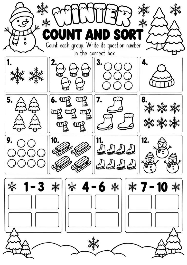 Winter Count and Sort for Kindergarten, 1st Grade