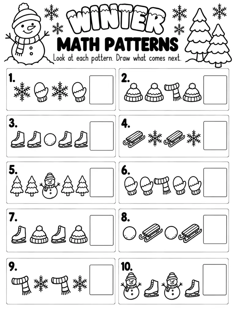 Winter Math Patterns for Kindergarten, 1st Grade
