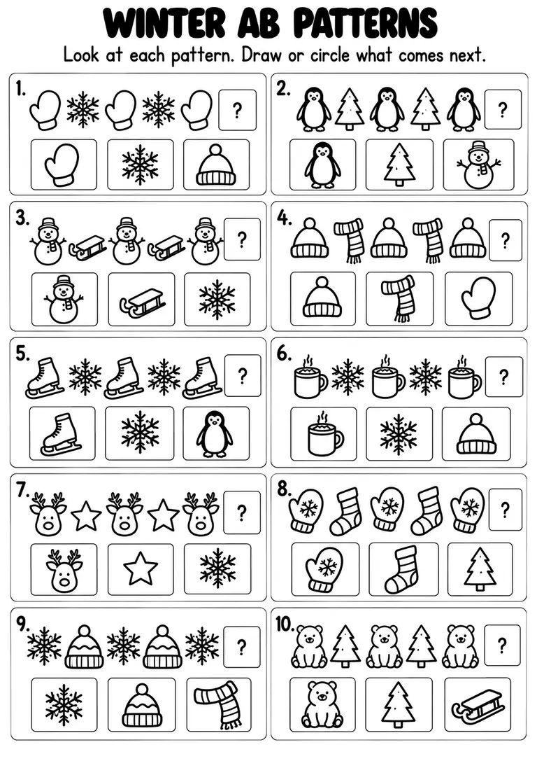 Winter AB Patterns for Kindergarten, 1st Grade