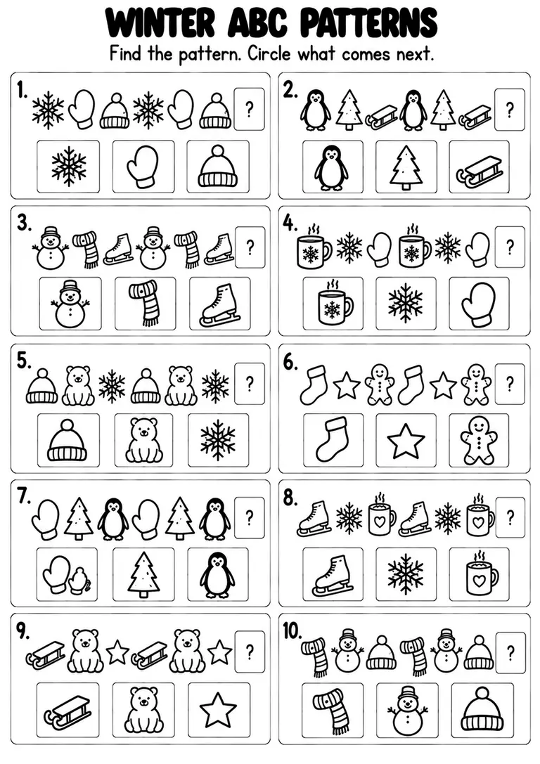 Winter ABC Patterns for Kindergarten, 1st Grade