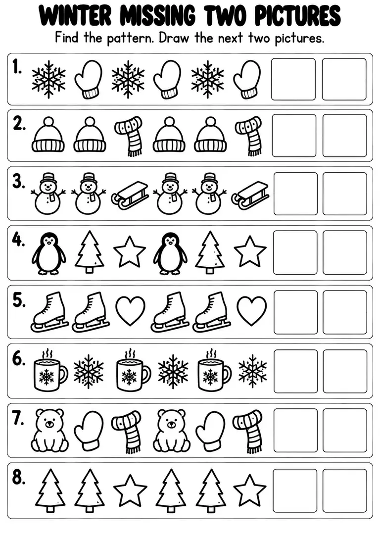 Winter Missing Two Pictures for Kindergarten, 1st Grade