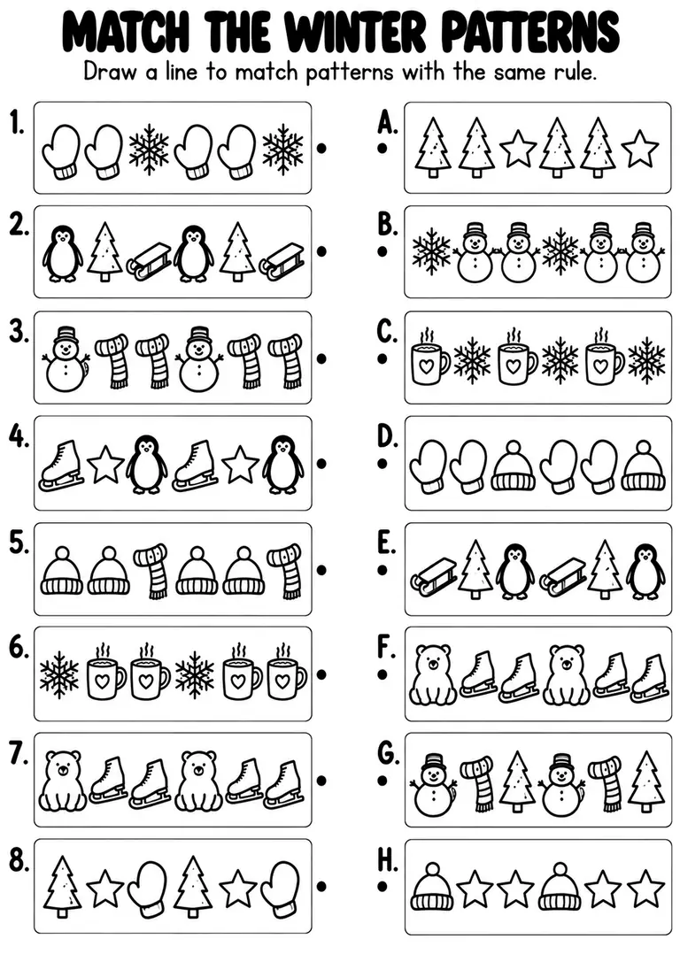Match the Winter Patterns for Kindergarten, 1st Grade