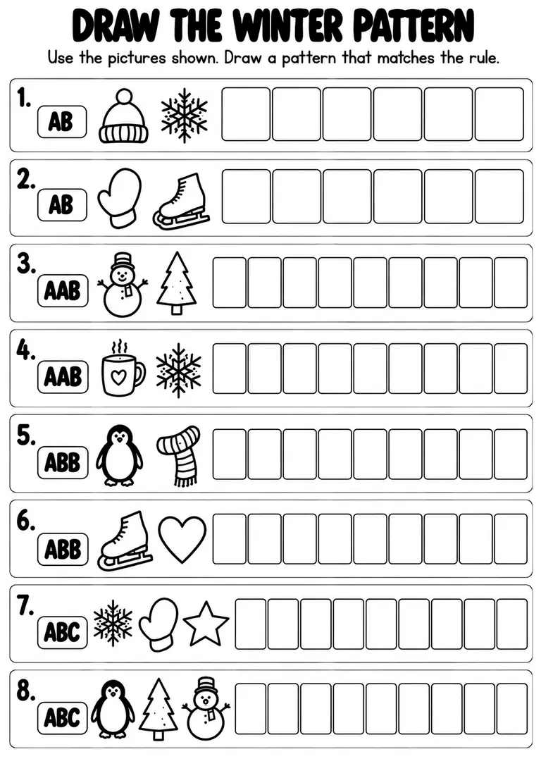 Draw the Winter Pattern for Kindergarten, 1st Grade