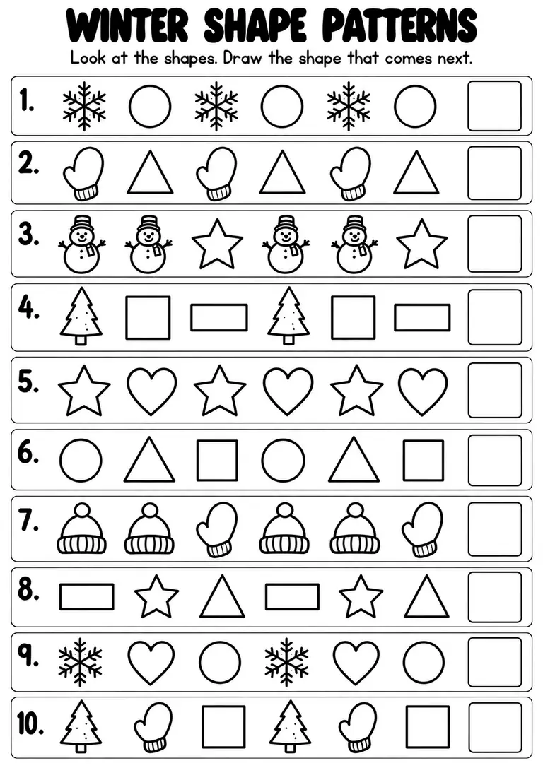 Winter Shape Patterns for Kindergarten, 1st Grade