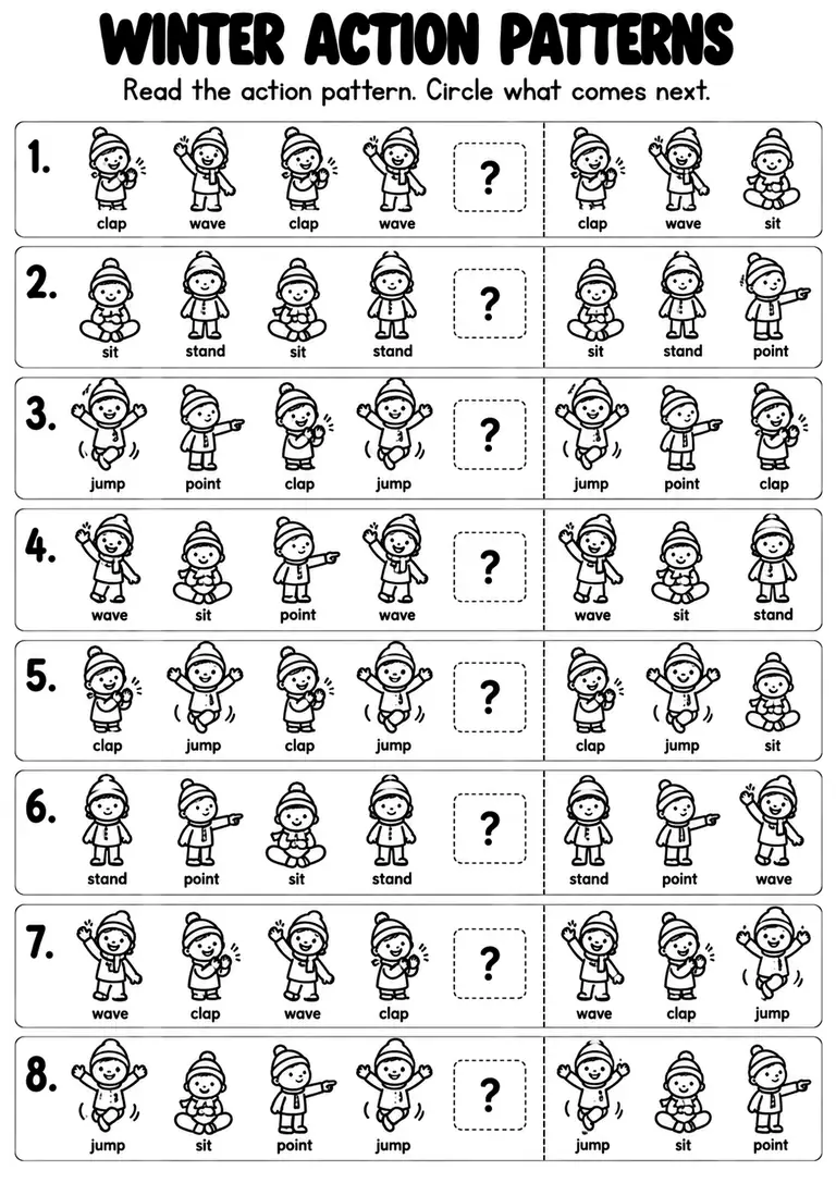 Winter Action Patterns for Kindergarten, 1st Grade