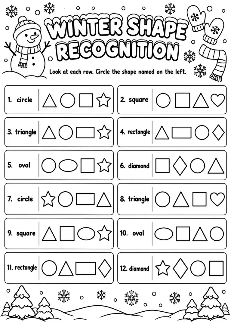 Winter Shape Recognition for Preschool, Pre-K, Kindergarten