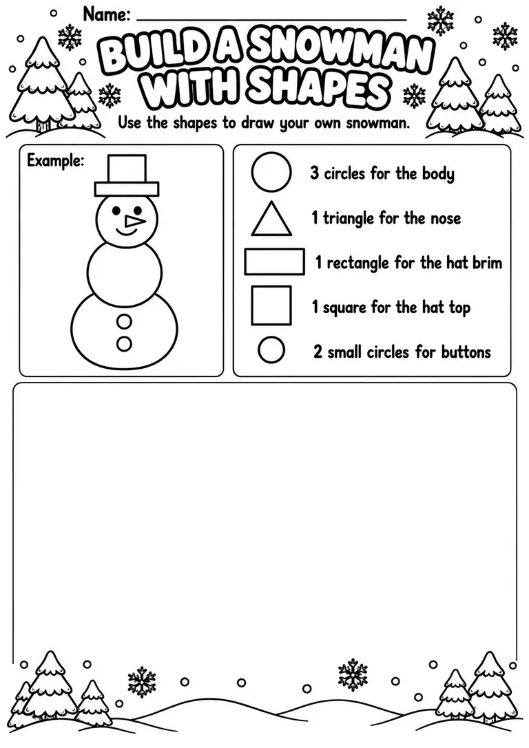 Build a Snowman with Shapes for Preschool, Pre-K, Kindergarten