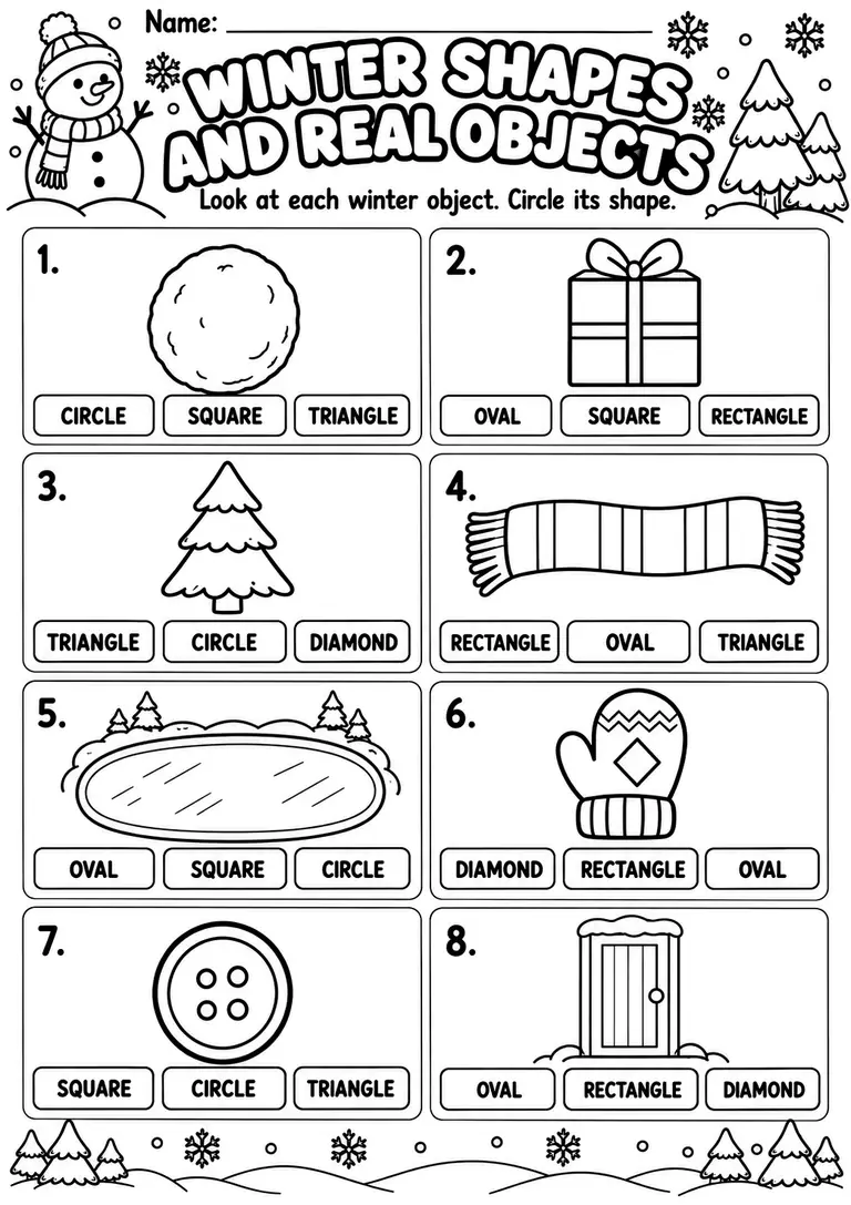 Winter Shapes and Real Objects for Preschool, Pre-K, Kindergarten
