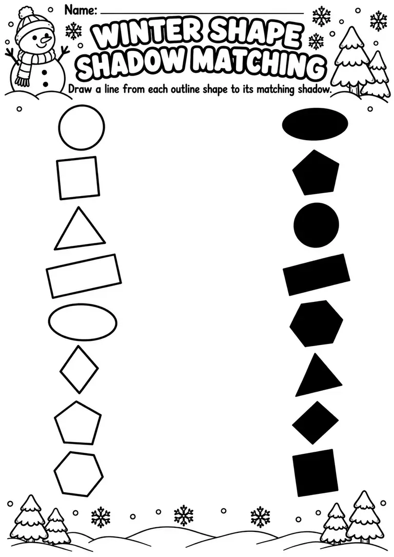 Winter Shape Shadow Matching for Preschool, Pre-K, Kindergarten