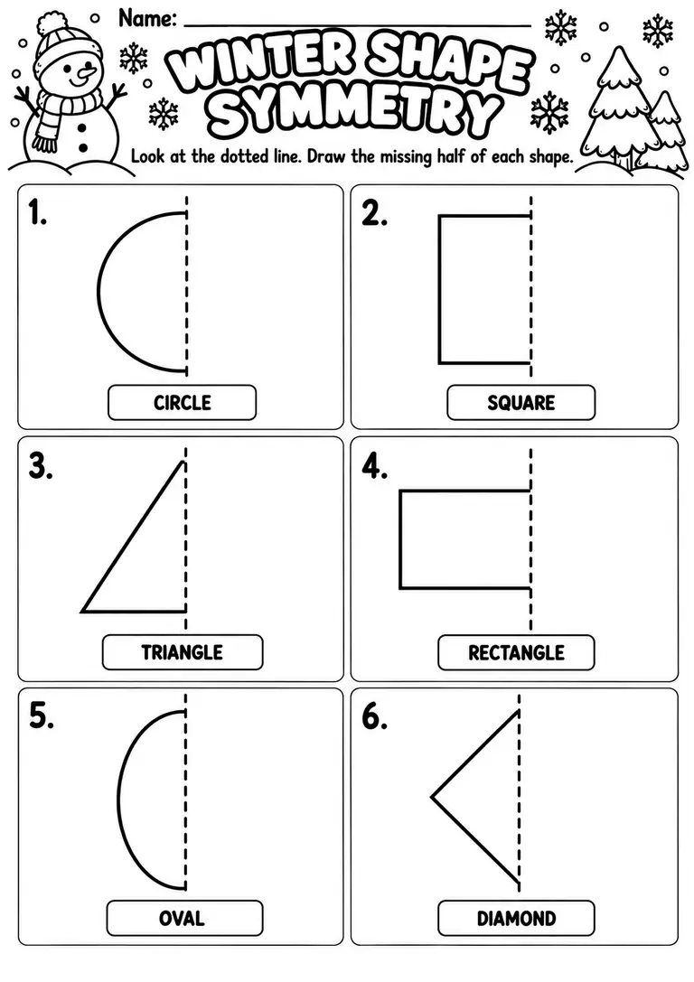 Winter Shape Symmetry for Preschool, Pre-K, Kindergarten
